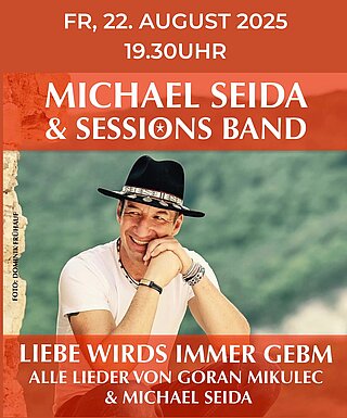 Konzertplakat für Michael Seida & Sessions Band am 22. August 2025 um 19:30 Uhr